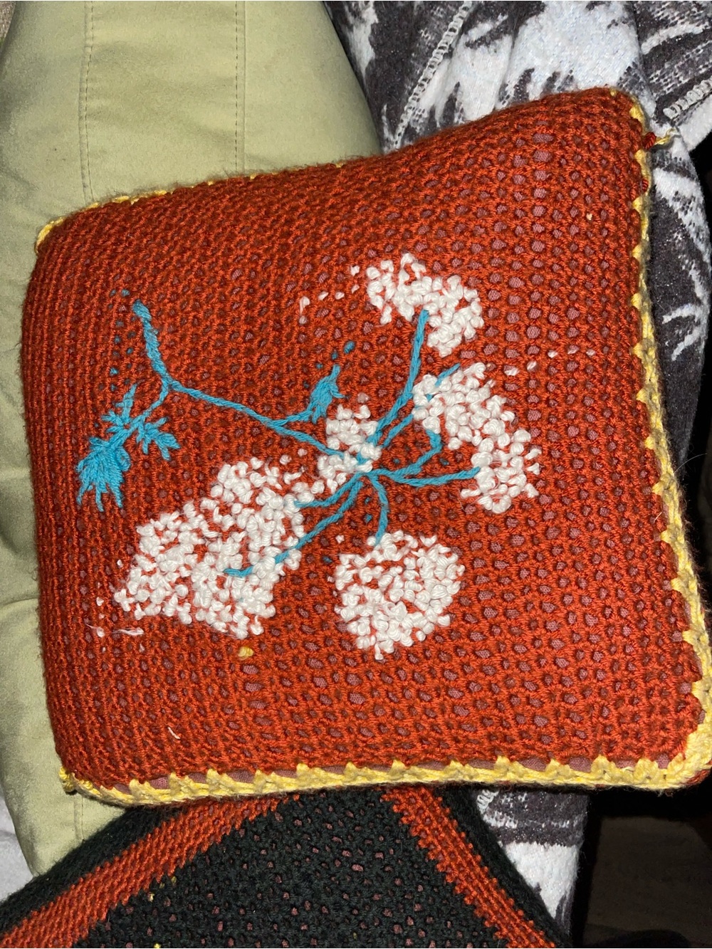 Handcrafted Orange Crochet Floral Accent Pillow Cover
